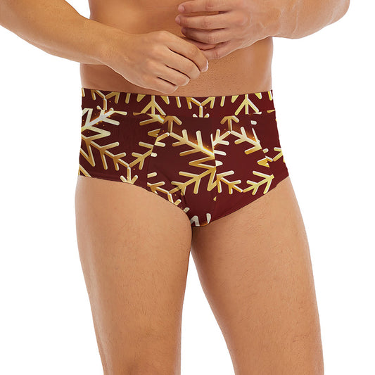Golden Snowflake Print Men's Briefs