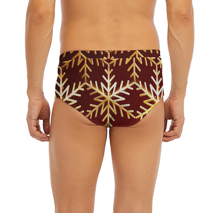 Golden Snowflake Print Men's Briefs