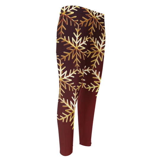 Golden Snowflake Print Men's Compression Pants