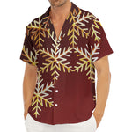 Golden Snowflake Print Men's Deep V-Neck Shirt