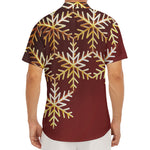Golden Snowflake Print Men's Deep V-Neck Shirt