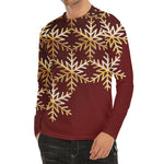 Golden Snowflake Print Men's Long Sleeve Rash Guard