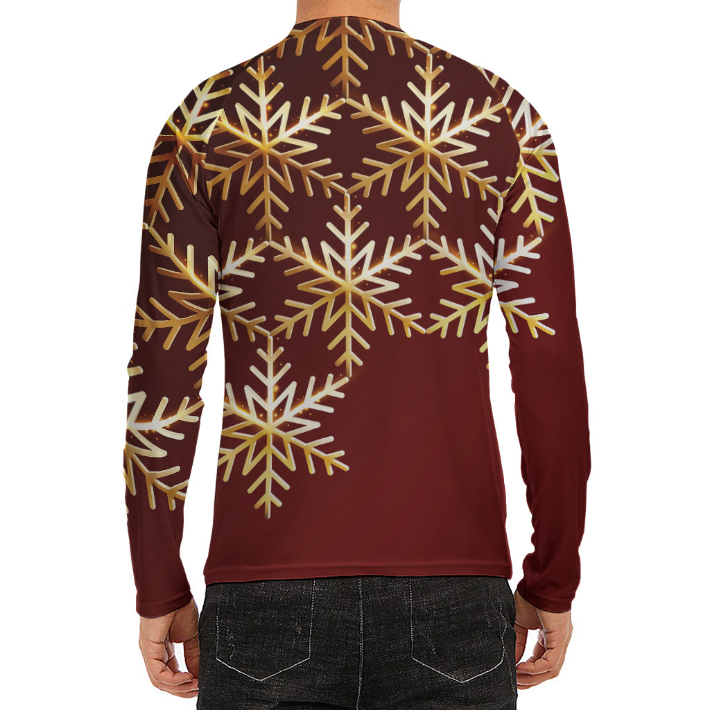 Golden Snowflake Print Men's Long Sleeve Rash Guard