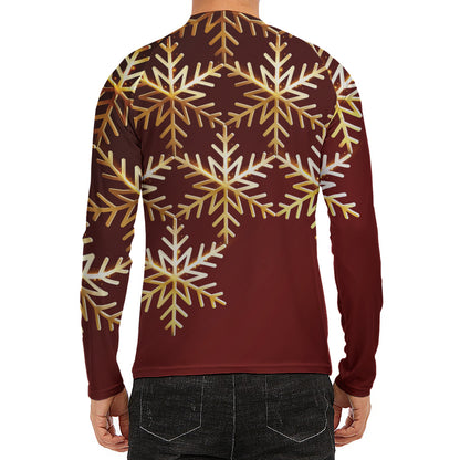 Golden Snowflake Print Men's Long Sleeve Rash Guard