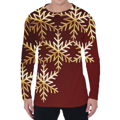 Golden Snowflake Print Men's Long Sleeve T-Shirt