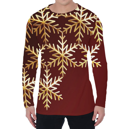 Golden Snowflake Print Men's Long Sleeve T-Shirt