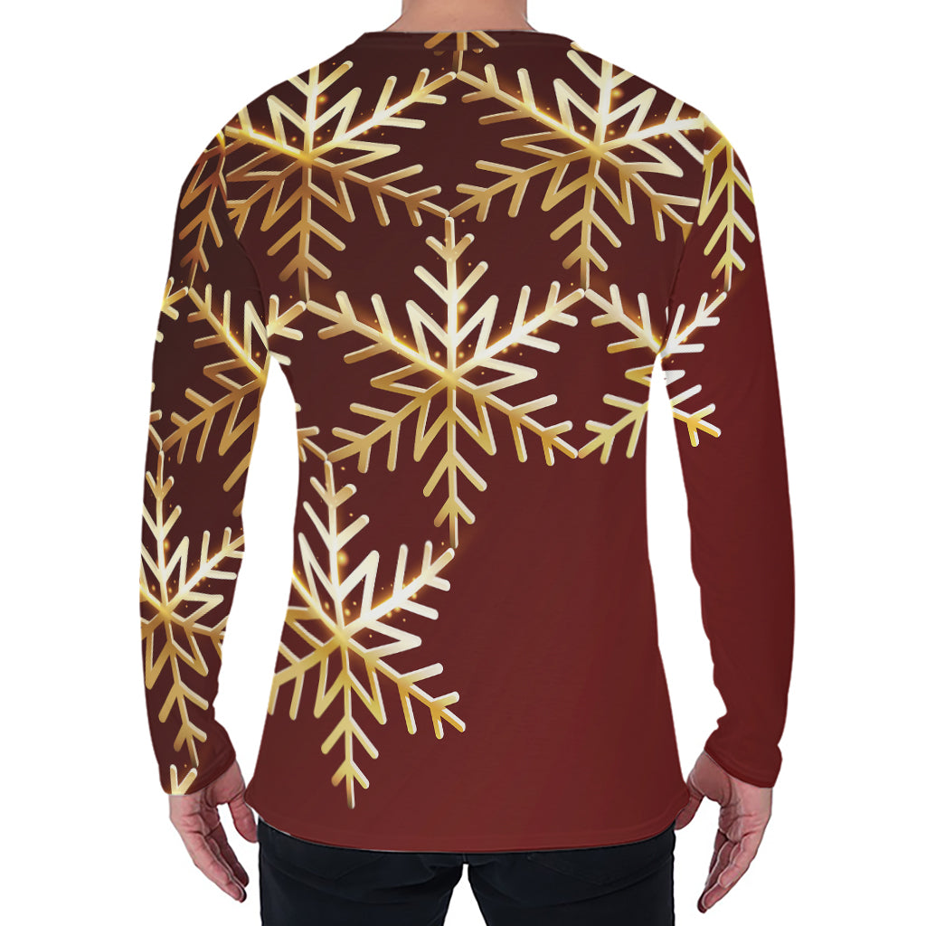 Golden Snowflake Print Men's Long Sleeve T-Shirt