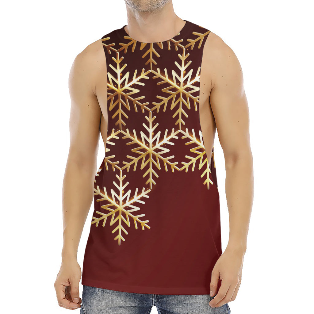 Golden Snowflake Print Men's Muscle Tank Top