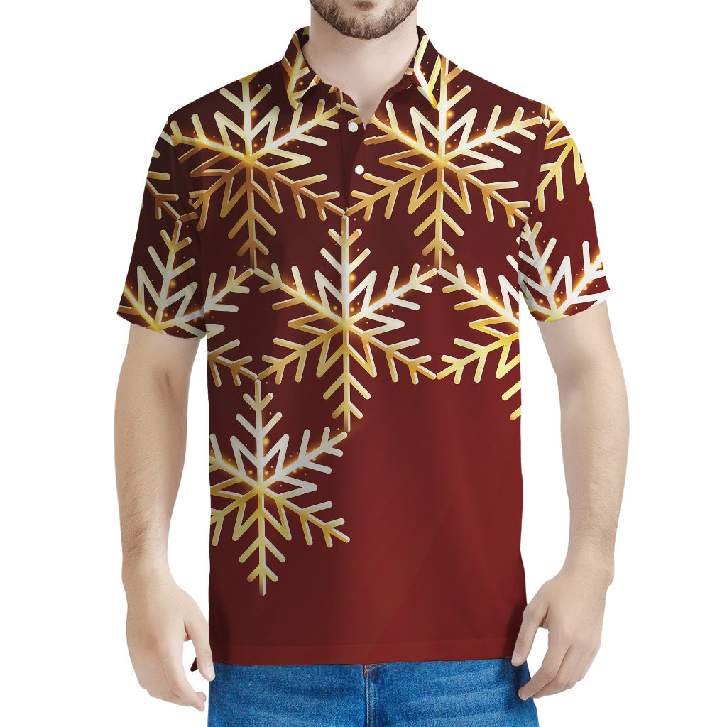 Golden Snowflake Print Men's Polo Shirt