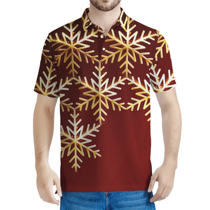 Golden Snowflake Print Men's Polo Shirt