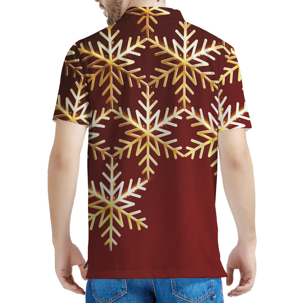 Golden Snowflake Print Men's Polo Shirt