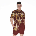 Golden Snowflake Print Men's Rompers