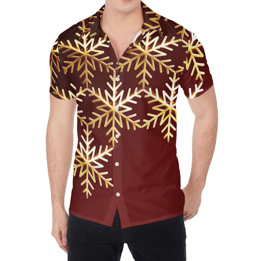 Golden Snowflake Print Men's Shirt