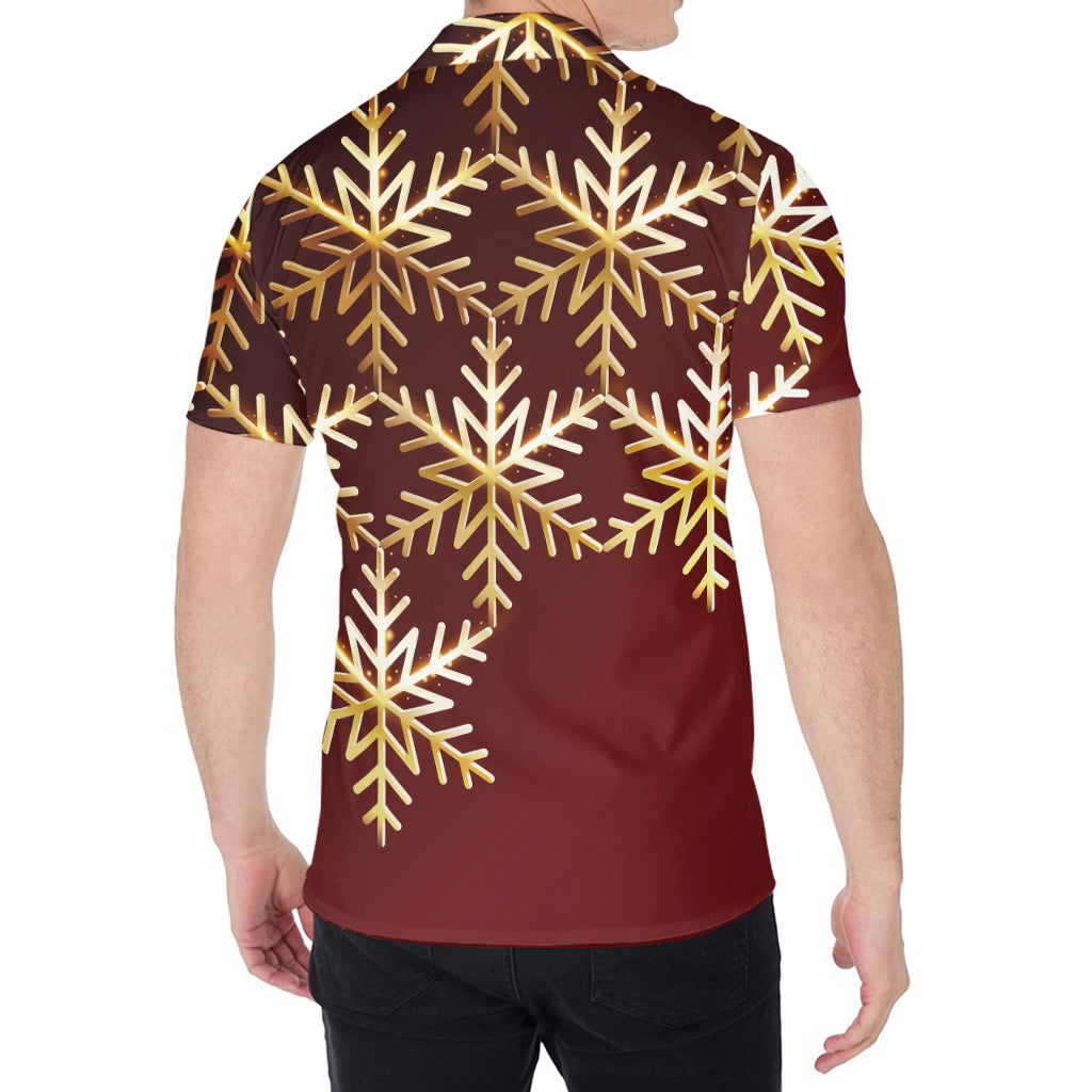 Golden Snowflake Print Men's Shirt