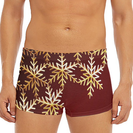 Golden Snowflake Print Men's Short Boxer Briefs