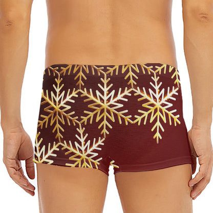 Golden Snowflake Print Men's Short Boxer Briefs