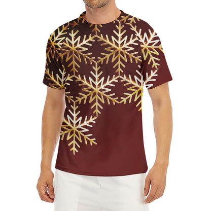 Golden Snowflake Print Men's Short Sleeve Rash Guard