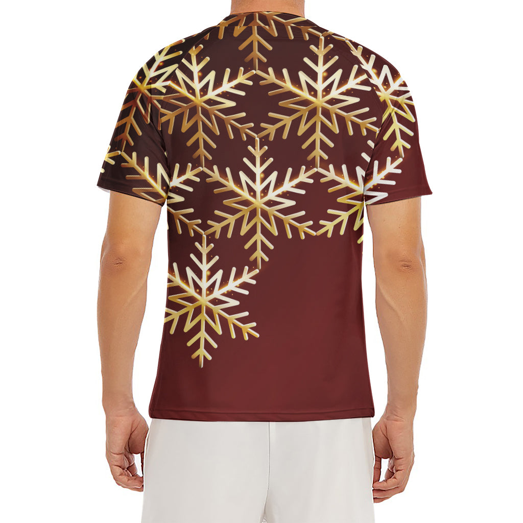 Golden Snowflake Print Men's Short Sleeve Rash Guard