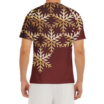 Golden Snowflake Print Men's Short Sleeve Rash Guard