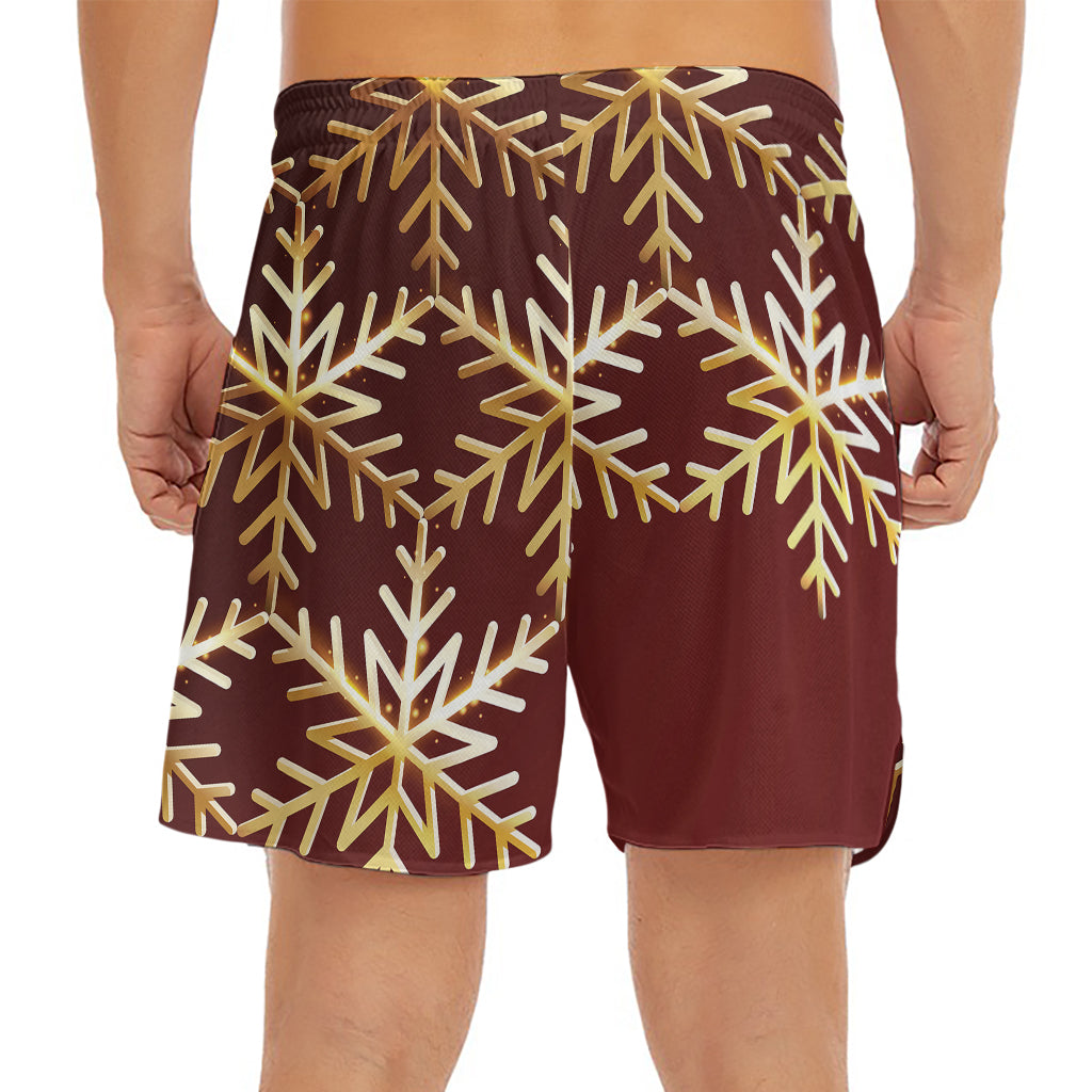Golden Snowflake Print Men's Split Running Shorts
