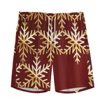 Golden Snowflake Print Men's Sports Shorts