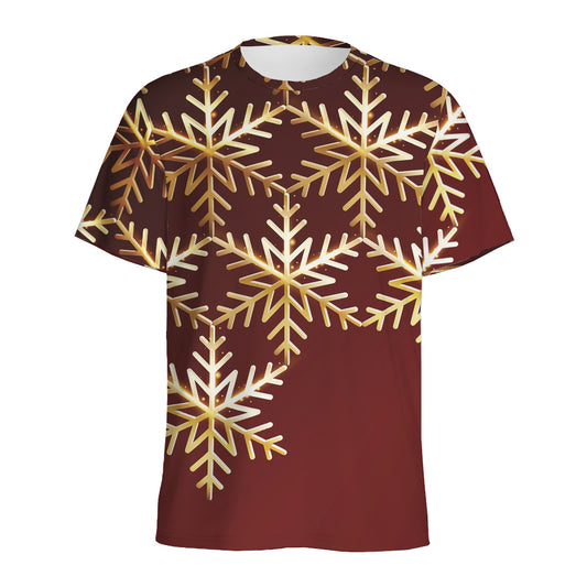 Golden Snowflake Print Men's Sports T-Shirt
