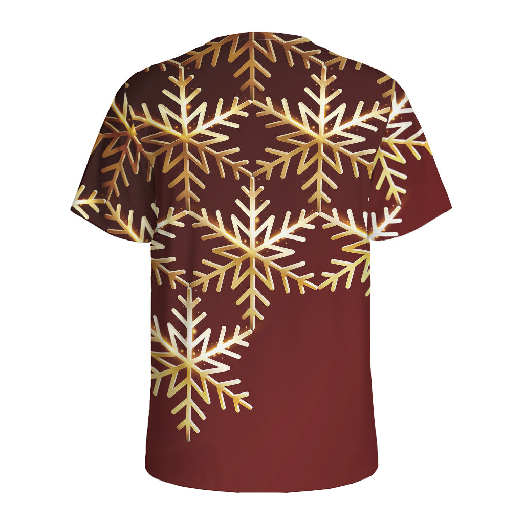 Golden Snowflake Print Men's Sports T-Shirt