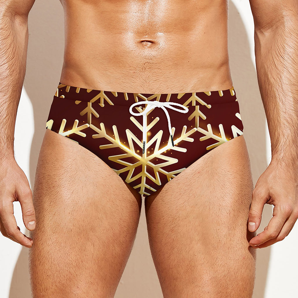 Golden Snowflake Print Men's Swim Briefs