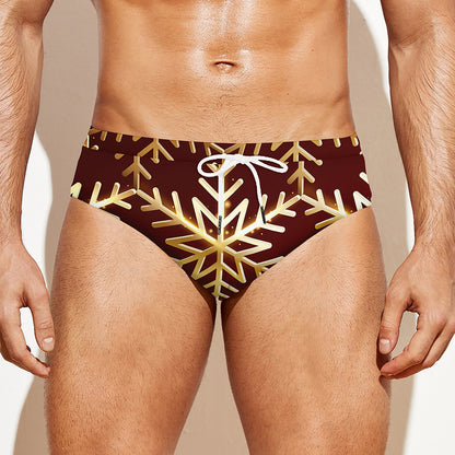 Golden Snowflake Print Men's Swim Briefs