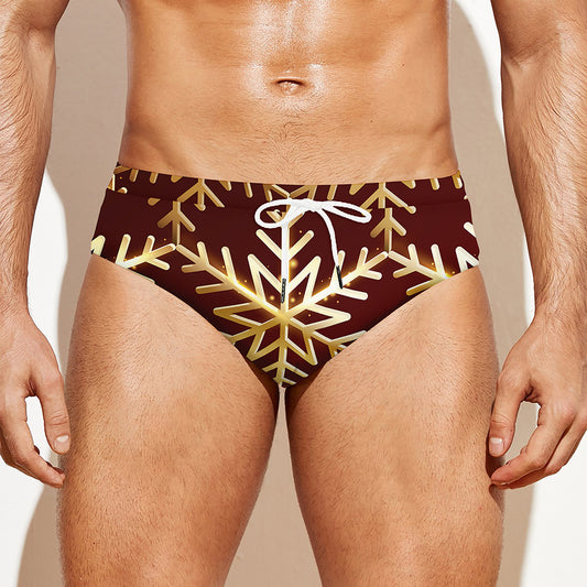 Golden Snowflake Print Men's Swim Briefs
