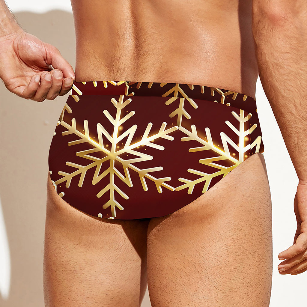 Golden Snowflake Print Men's Swim Briefs