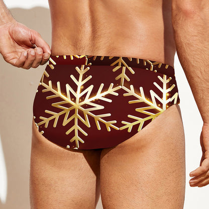 Golden Snowflake Print Men's Swim Briefs