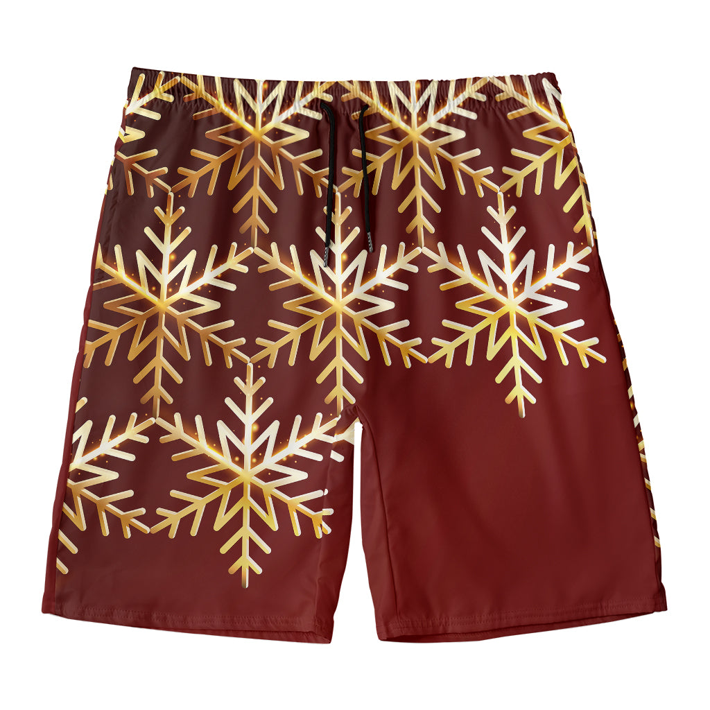 Golden Snowflake Print Men's Swim Trunks