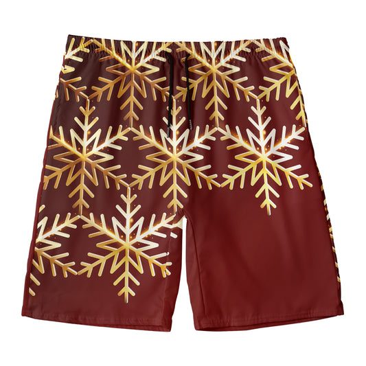 Golden Snowflake Print Men's Swim Trunks