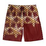 Golden Snowflake Print Men's Swim Trunks