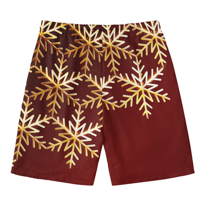 Golden Snowflake Print Men's Swim Trunks