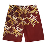 Golden Snowflake Print Men's Swim Trunks