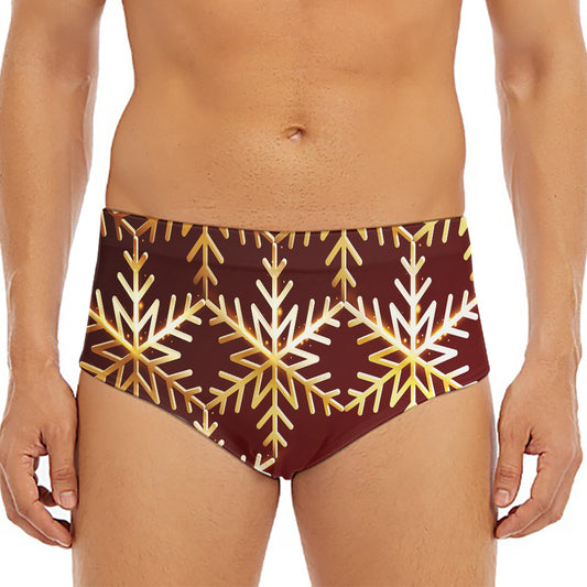 Golden Snowflake Print Men's Triangle Swim Briefs
