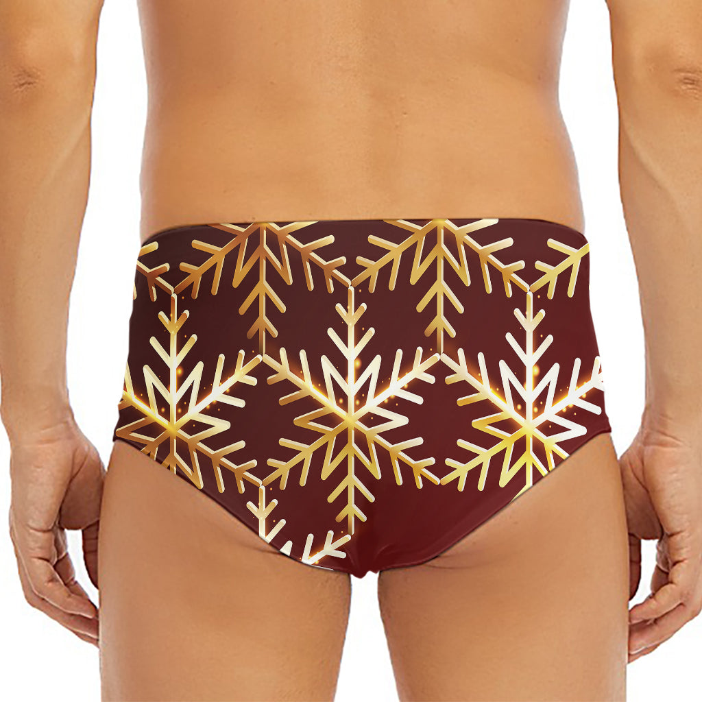 Golden Snowflake Print Men's Triangle Swim Briefs
