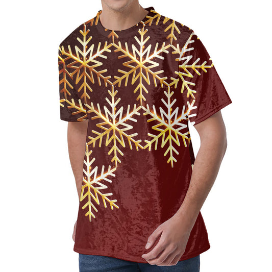 Golden Snowflake Print Men's Velvet T-Shirt