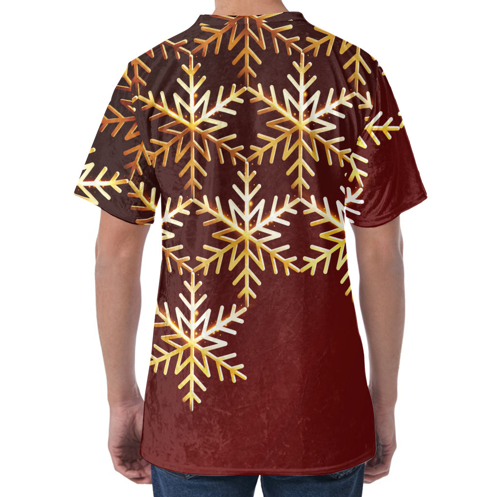 Golden Snowflake Print Men's Velvet T-Shirt