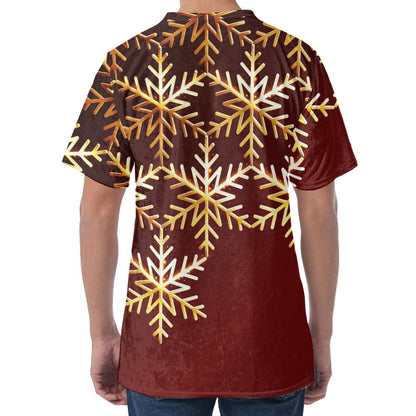 Golden Snowflake Print Men's Velvet T-Shirt