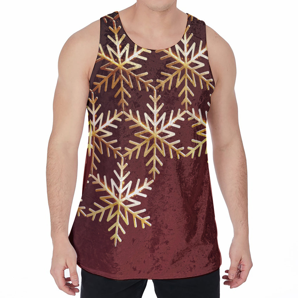 Golden Snowflake Print Men's Velvet Tank Top