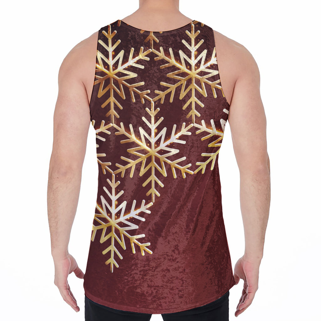 Golden Snowflake Print Men's Velvet Tank Top