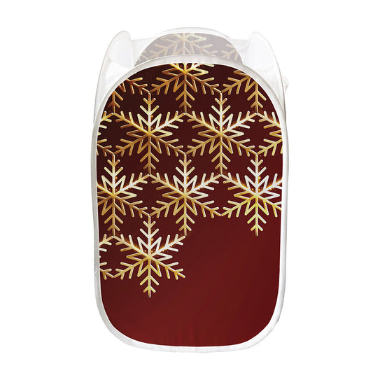 Golden Snowflake Print Mesh Laundry Hamper