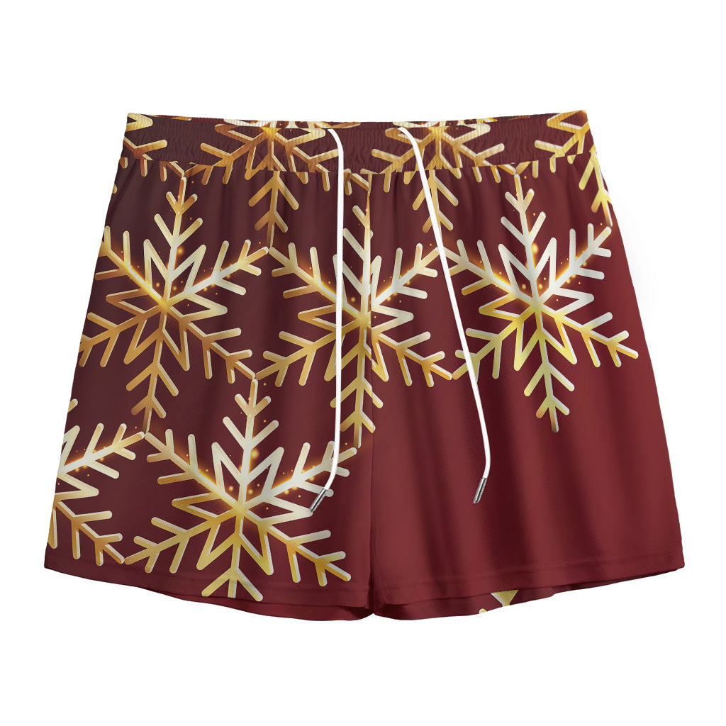 Golden Snowflake Print Mesh Shorts