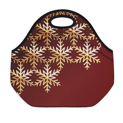 Golden Snowflake Print Neoprene Lunch Bag
