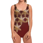 Golden Snowflake Print One Piece Swimsuit