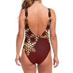 Golden Snowflake Print One Piece Swimsuit