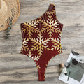Golden Snowflake Print One Shoulder Bodysuit